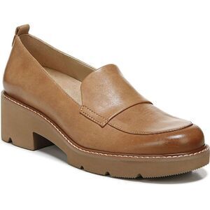 Naturalizer Womens Darry Tan Leather Slip On Lug Sole Loafer Heels Shoes NWOB